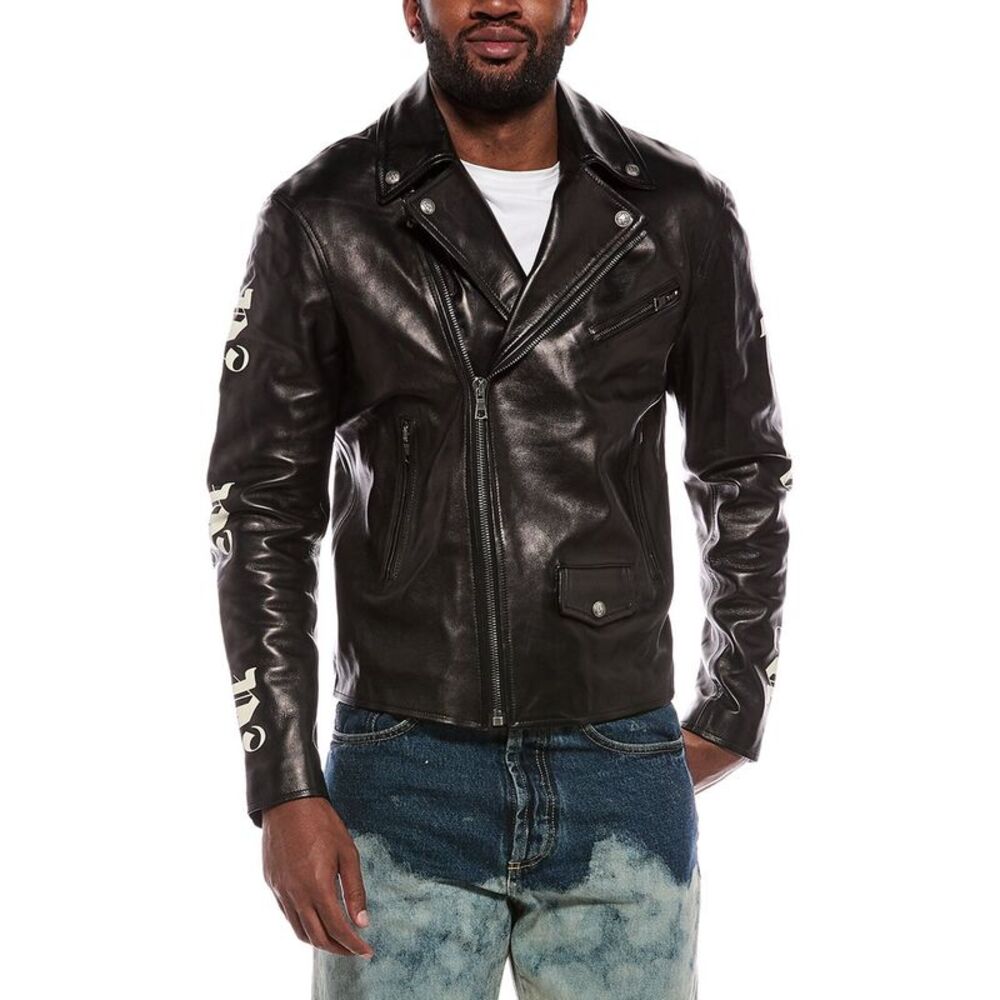 Palm Angels Mens Leather Jacket, Black